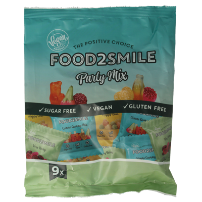 Food2Smile Party mix uitdeelzak 9 zakjes 180 Gram Food2Smile Party mix uitdeelzak 9 zakjes 180 Gram