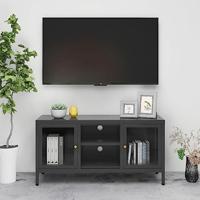 Tv-meubel 105x35x52 cm staal en glas antracietkleurig - thumbnail