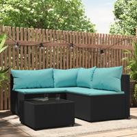 4-delige Loungeset met kussens poly rattan zwart - thumbnail