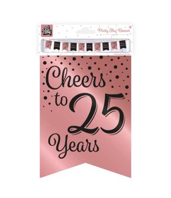 Verjaardagsslinger Vaandel 25 Jaar Roze/Zwart (6m)