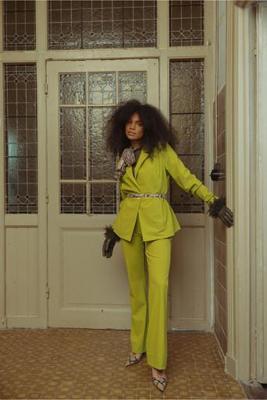 Studio Anneloes Flair Bonded Trousers 13488 Flared 2900 Dark Lime