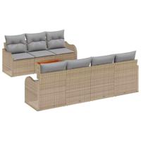 Tuinbankenset met kussen 8 pcs Beige poly rattan - thumbnail