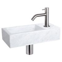 Differnz Helios fonteinset - 37.5x18.5x9.5cm - Rechthoek - 1 kraangat - Gebogen matte chromen kraan - Mineraalsteen Marmer SW543205/SW547610/SW679905/SW696217 - thumbnail