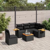 6-delige Loungeset met kussens poly rattan zwart - thumbnail