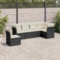 6-delige Loungeset met kussens poly rattan zwart - thumbnail
