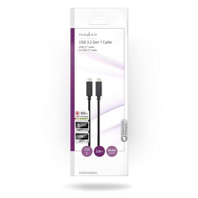 USB-Kabel | USB 3.2 Gen 1 | USB-C Male | USB-C Male | 4K@60Hz | 5.0 Gbps | Vernikkeld | 2.00 m | Rond | PVC | Polybag