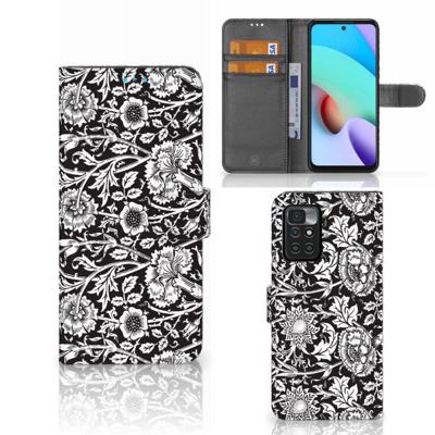 Xiaomi Redmi 10 Hoesje Black Flowers Xiaomi Redmi 10 Hoesje Black Flowers