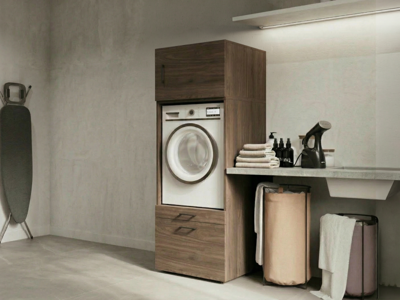 Kast WASHING 1 machine walnoot met 1 opzetkast