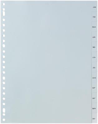 Pergamy tabbladen, ft A4, 23-gaatsperforatie, grijze PP, januari-december