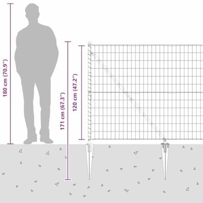 VidaXL Hek met paal grijs 1,2 x 10 m staal en pvc