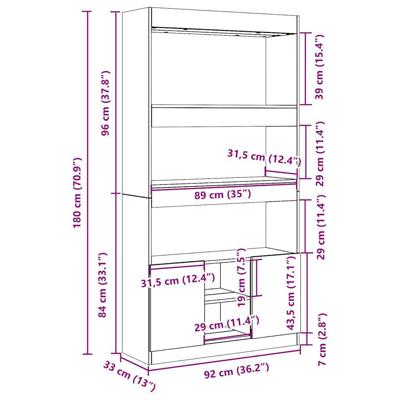 Hoge kast 92x33x180 cm bewerkt hout oud houtkleurig
