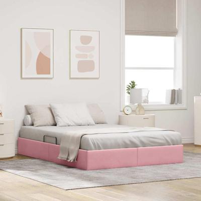 Opslag bed met matras met hoofdeinde Roze 140 x 190 cm Fluweel