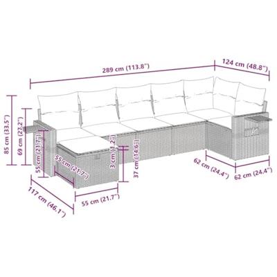 7-delige Loungeset met kussens poly rattan beige