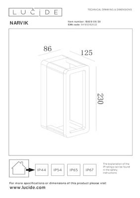 Lucide NARVIK - Wandlamp Binnen/Buiten - LED - 1x9,2W 3000K - IP65 - Zwart Lucide NARVIK - Wandlamp Binnen/Buiten - LED - 1x9,2W 3000K - IP65 - Zwart
