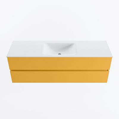 MONDIAZ VICA 150cm badmeubel onderkast Ocher 2 lades. Wastafel CLOUD midden zonder kraangat, kleur Talc.