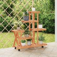 VidaXL Plantenstandaard met wielen 95x25x101 cm massief vurenhout - thumbnail