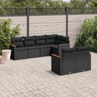 7-delige Loungeset met kussens poly rattan zwart - thumbnail