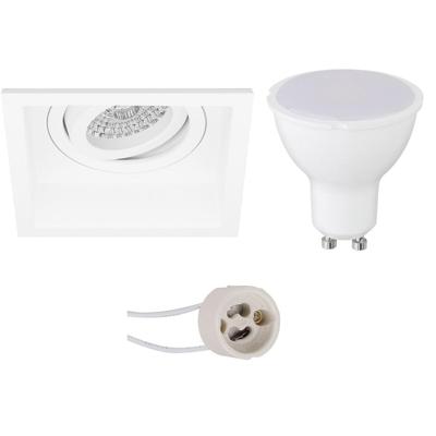 LED Inbouwspot Set GU10 - Kantelbaar Vierkant - Mat Wit - 6W - 6400K