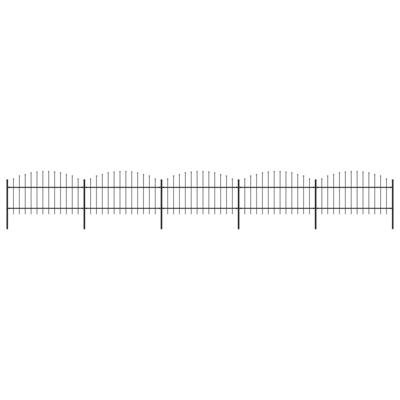 Tuinhek met speren bovenkant (1-1,25)x8,5 m staal zwart