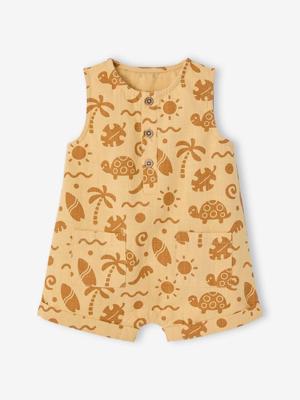 Zwemshort in linnen look voor baby's okergeel