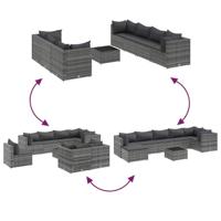 8-delige Loungeset met kussens poly rattan grijs - thumbnail