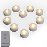 10 x flikkerende LED theelicht warmwit met afstandsbediening - thumbnail