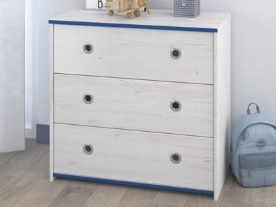 Commode SMOOKIE 3 lades witte pijnboom/blauw