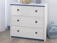 Commode SMOOKIE 3 lades witte pijnboom/blauw - thumbnail