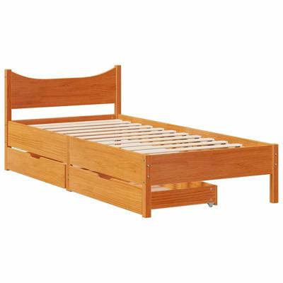 Bedframe met lades massief grenenhout wasbruin 90x200 cm