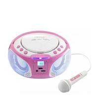 Draagbare FM Radio CD/MP3/USB Microfoon & Lichteffecten Roze - thumbnail
