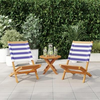 Tuinstoelen 2 st massief acaciahout en stof blauw en wit - thumbnail