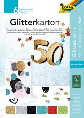 Glitterkarton folia 174x245mm 6vel basis assorti | 5 stuks