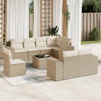 9-delige Loungeset met kussens poly rattan beige - thumbnail