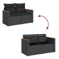 7-delige Loungeset met kussens poly rattan zwart - thumbnail