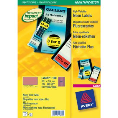 Etiket avery l7651pf-100 38.1 x 21.2 mm neon roze Etiket avery l7651pf-100 38.1 x 21.2 mm neon roze