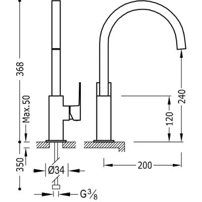 Cuadro Wastafelmengkraan uitloop 22x22 mm 106607 Tres