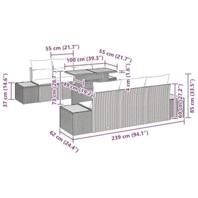 7-delige tuinsofa set met kussens in beige poly rattan