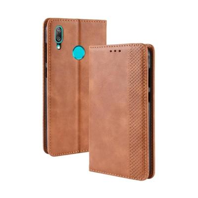 Magnetische gesp retro textuur horizontale flip lederen hoesje voor Huawei Y7 (2019) / Y7 Prime (2019) met houder & kaart slots & portemonnee (bruin)