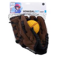 Honkbalset kunstleder handschoen 9 en pvc bal - thumbnail