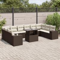 11-delige Loungeset met kussens poly rattan bruin - thumbnail
