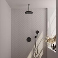 Brauer Stripe thermostatische inbouw regendouche 3-weg rond SET 42 met 25 cm douchekop en plafondarm en 3-standen handdouche en doucheslang en wandaansluitbocht mat zwart - thumbnail