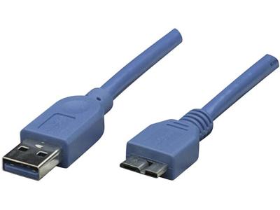 Manhattan USB-A naar micro-USB-kabel, 2m, mannelijk naar mannelijk, blauw, 5 Gbps (USB 3.2 Gen1 aka USB 3.0), SuperSpeed USB, levenslange garantie, polybag