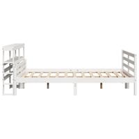 Bedframe met hoofdbord massief grenenhout wit 150x200 cm - thumbnail