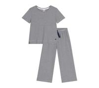 Pyjama kind met korte mouwen en wijde pijpen, gestreept PETIT BATEAU marineblauw - thumbnail