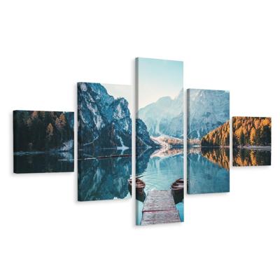 Schilderij - Stijger naar bergmeer, 5luik, premium print