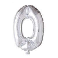Folie ballon nummer '0' zilver 40cm - thumbnail