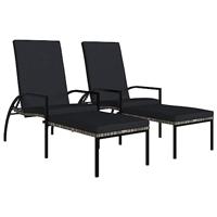 Ligbedden 2 st met voetensteun polyetheen rattan grijs - thumbnail