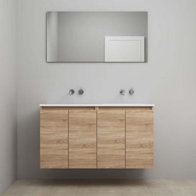 On-Line Badkamermeubelset - 120 cm - Voorgemonteerd - Greeploos 4 Deuren - Acryl Wastafel - Kraangat naar Keuze - Spiegel - Eiken