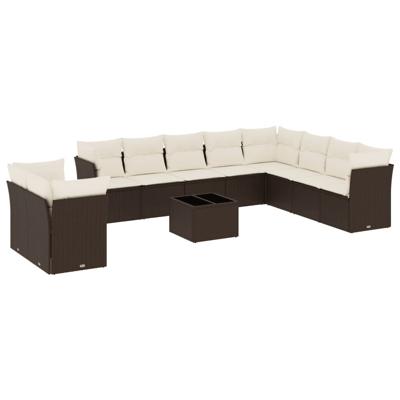 11-delige Loungeset met kussens poly rattan bruin - thumbnail