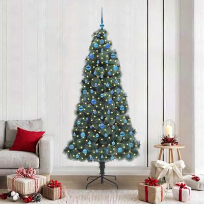 VidaXL Kunstmatige voorverlichte kerstboom met ballenset groen 210 cm